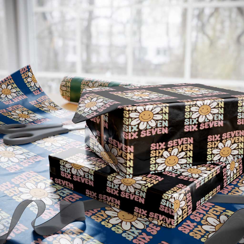 Six Seven Flower Power Wrapping Paper Roll Viral 67 Meme with Retro Daisy TS02 Black Print Your Wear