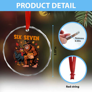 Six Seven Meme Bigfoot And Turkey Crystal Glass Ornament Funny Thanksgiving Gift TS12 Print Your Wear