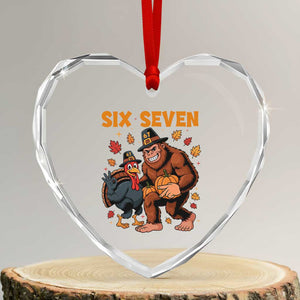 Six Seven Meme Bigfoot And Turkey Heart Crystal Glass Ornament Funny Thanksgiving Gift TS12 Transparent Glass 3'' Heart Print Your Wear