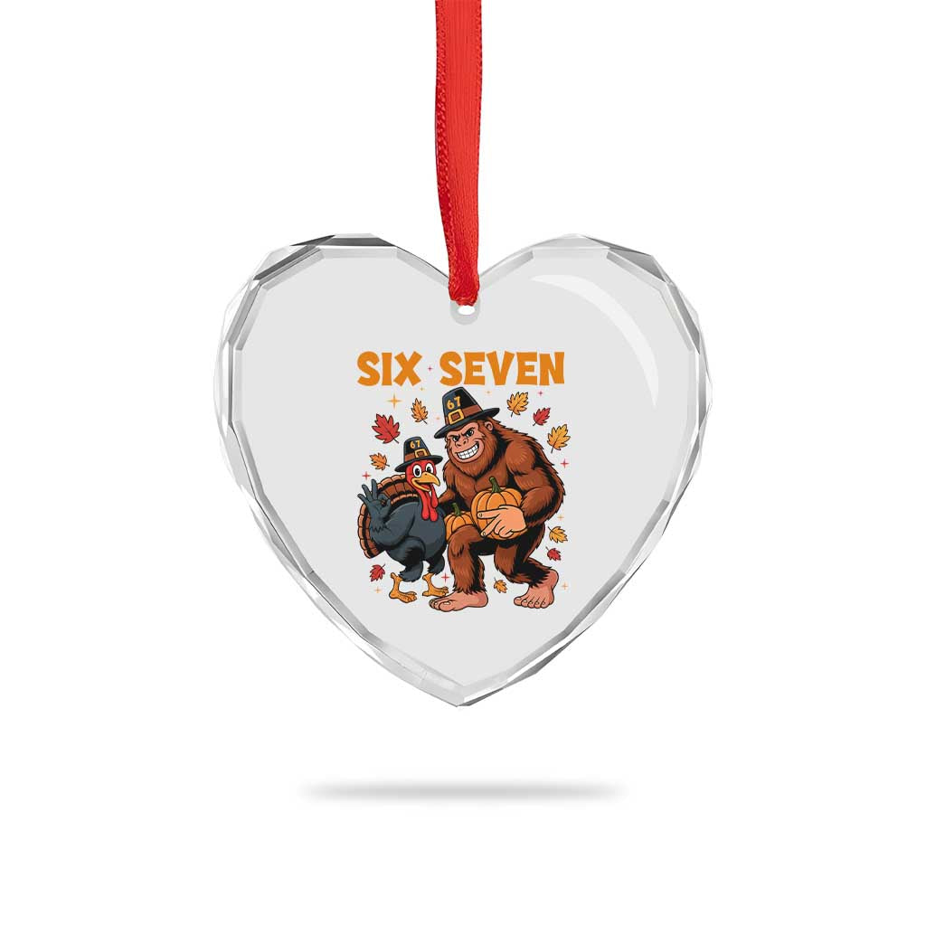 Six Seven Meme Bigfoot And Turkey Heart Crystal Glass Ornament Funny Thanksgiving Gift TS12 Print Your Wear