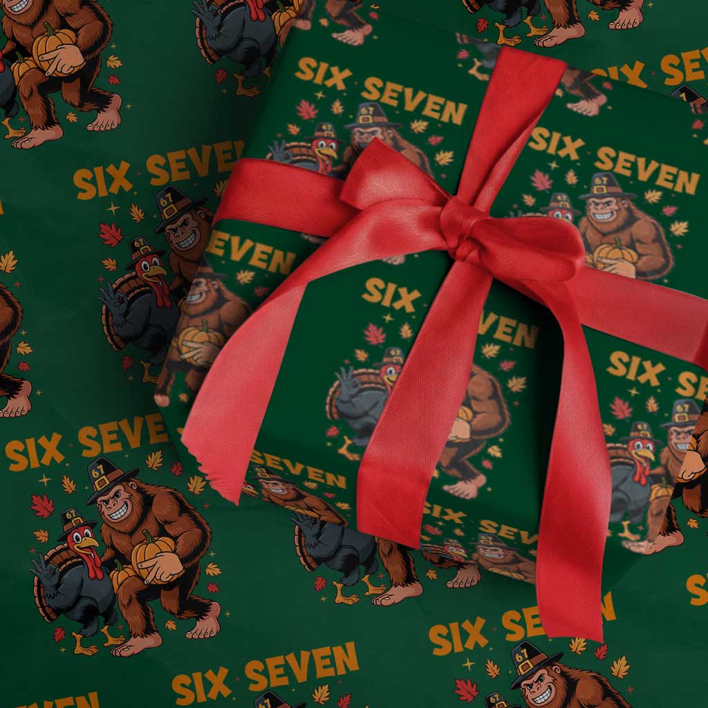 Six Seven Meme Bigfoot And Turkey Wrapping Paper Roll Funny Thanksgiving Gift TS12 Green Print Your Wear