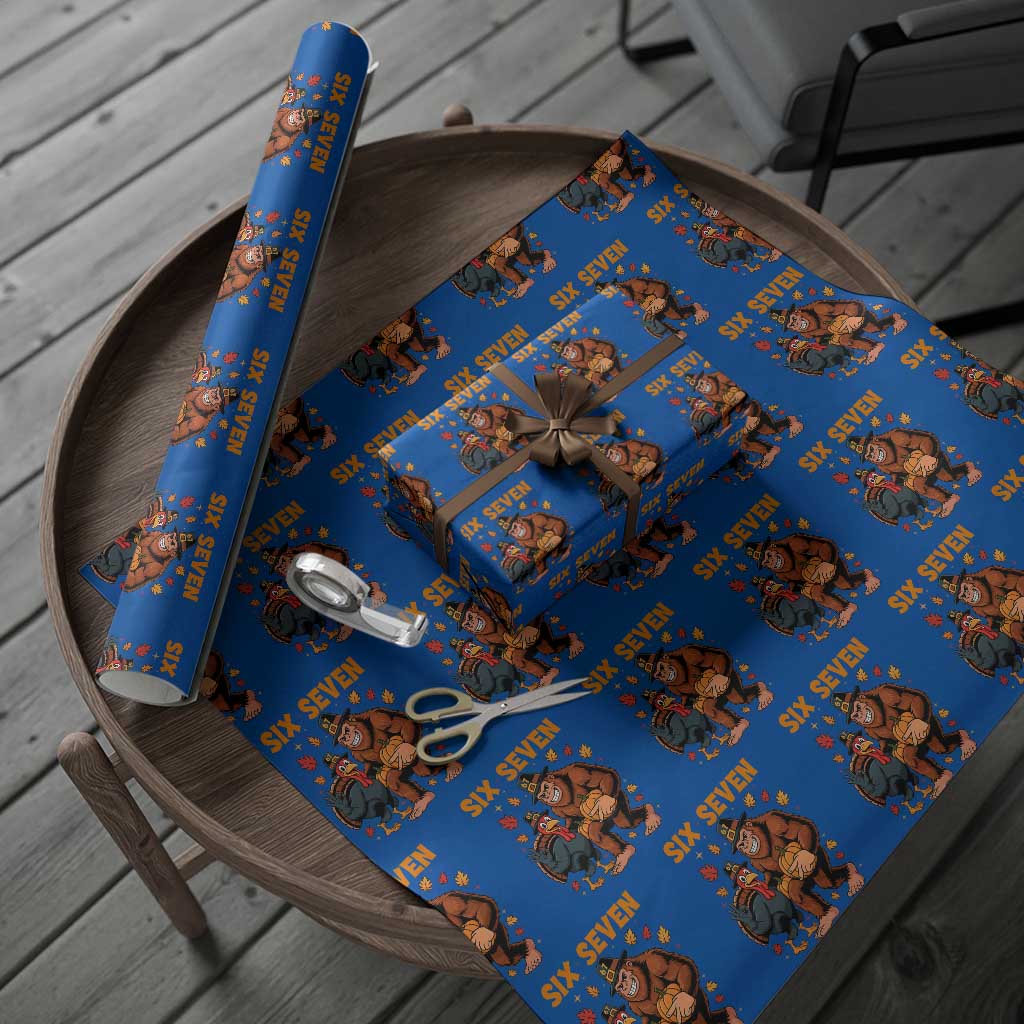 Six Seven Meme Bigfoot And Turkey Wrapping Paper Roll Funny Thanksgiving Gift TS12 Blue Print Your Wear