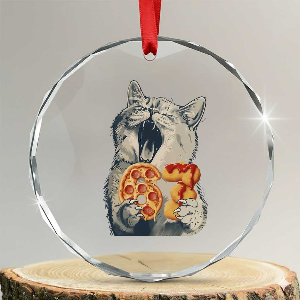 Six Seven Meme Cat 67 Pizza Nugget Crystal Glass Ornament Funny Gen Alpha 67 Trend Gift TS12 Transparent Glass 3'' Circle Print Your Wear