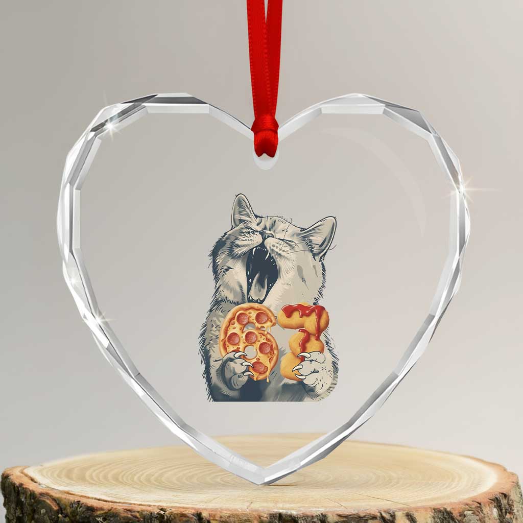 Six Seven Meme Cat 67 Pizza Nugget Heart Crystal Glass Ornament Funny Gen Alpha 67 Trend Gift TS12 Transparent Glass 3'' Heart Print Your Wear