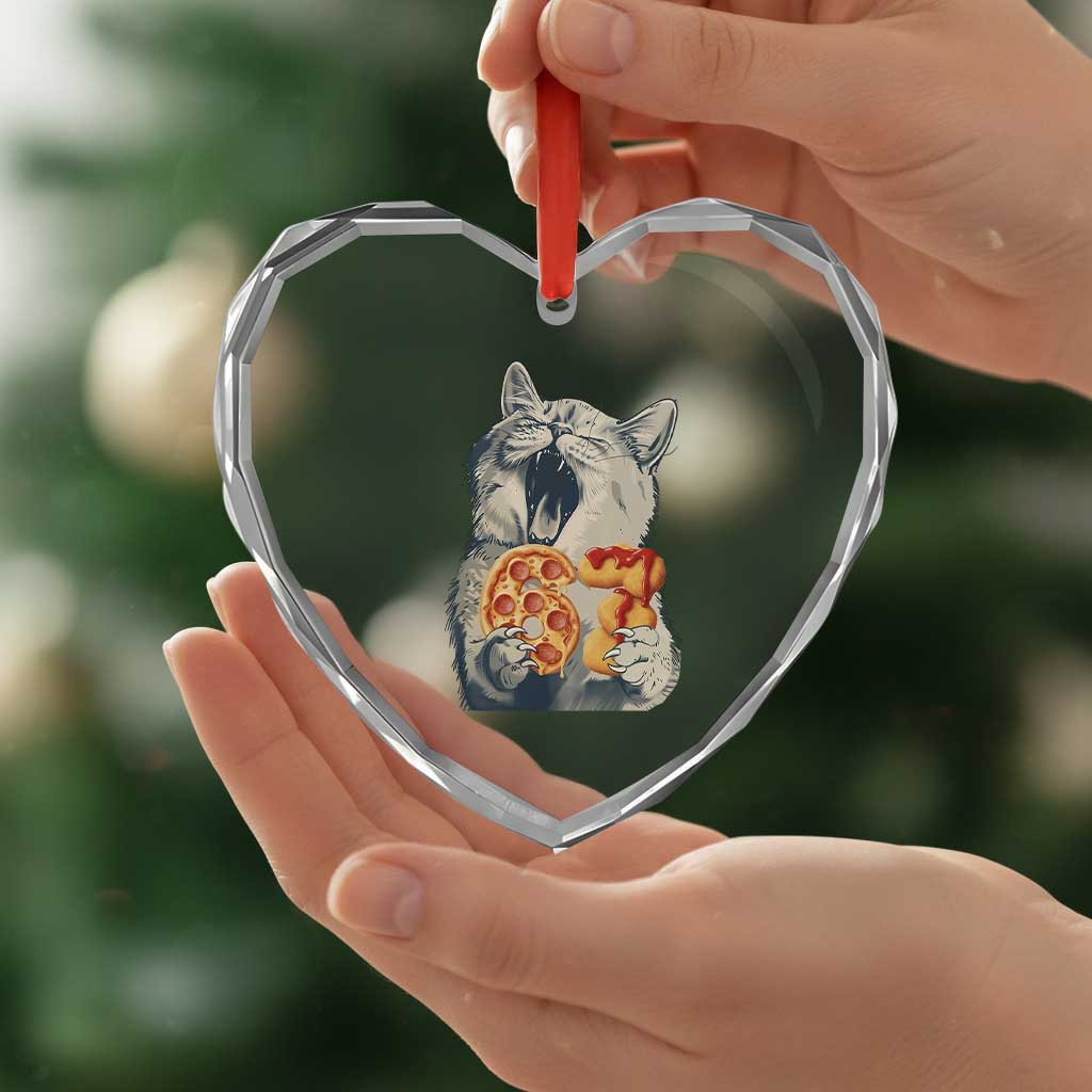 Six Seven Meme Cat 67 Pizza Nugget Heart Crystal Glass Ornament Funny Gen Alpha 67 Trend Gift TS12 Print Your Wear