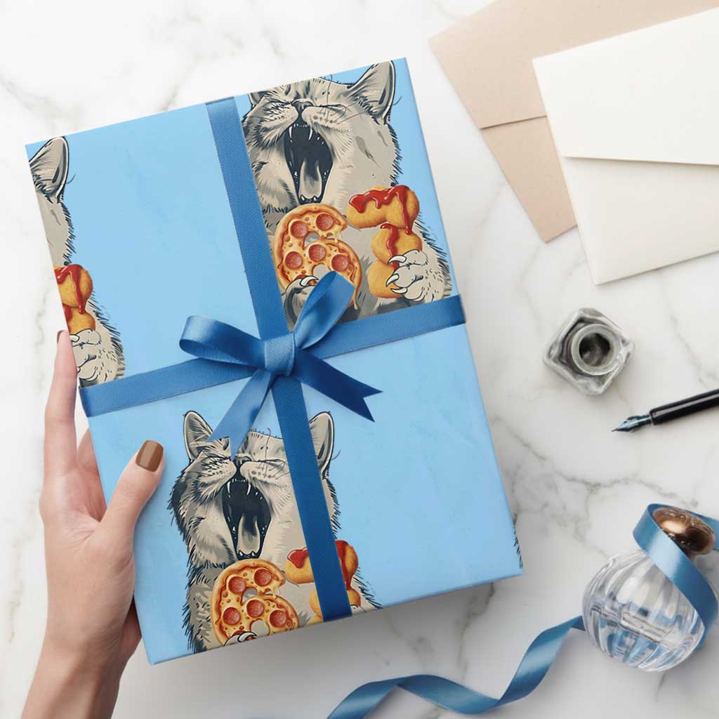 Six Seven Meme Cat 67 Pizza Nugget Wrapping Paper Roll Funny Gen Alpha 67 Trend Gift TS12 Light Blue Print Your Wear