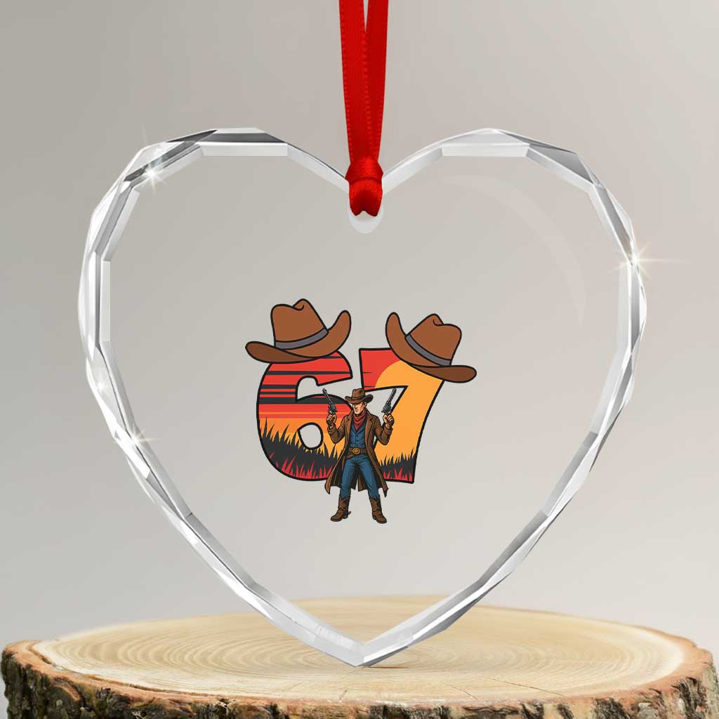 Six Seven Meme Cowboy Heart Crystal Glass Ornament Funny Western 67 Trend Gift TS12 Transparent Glass 3'' Heart Print Your Wear