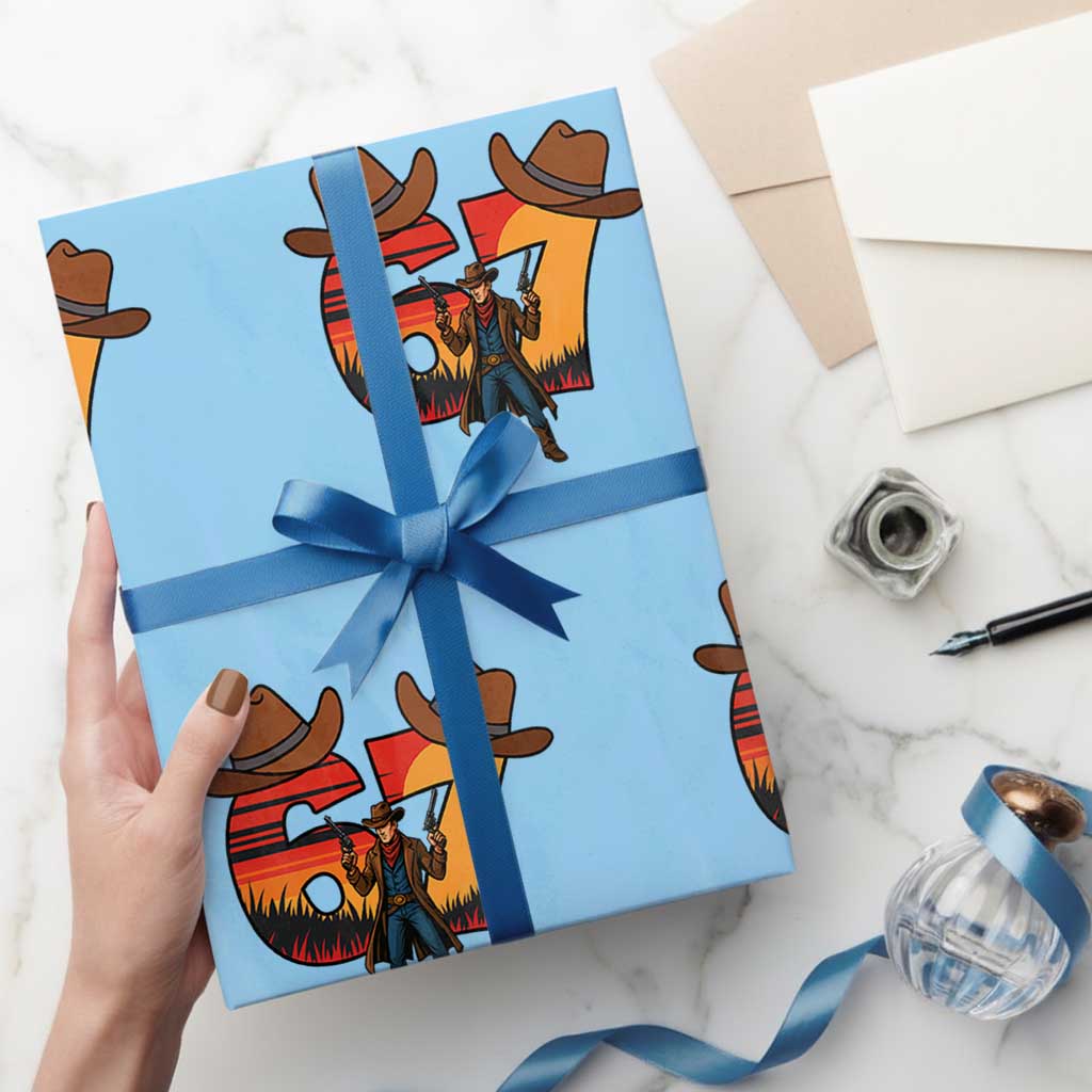 Six Seven Meme Cowboy Wrapping Paper Roll Funny Western 67 Trend Gift TS12 Light Blue Print Your Wear
