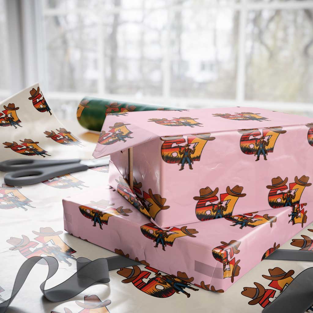 Six Seven Meme Cowboy Wrapping Paper Roll Funny Western 67 Trend Gift TS12 Light Pink Print Your Wear