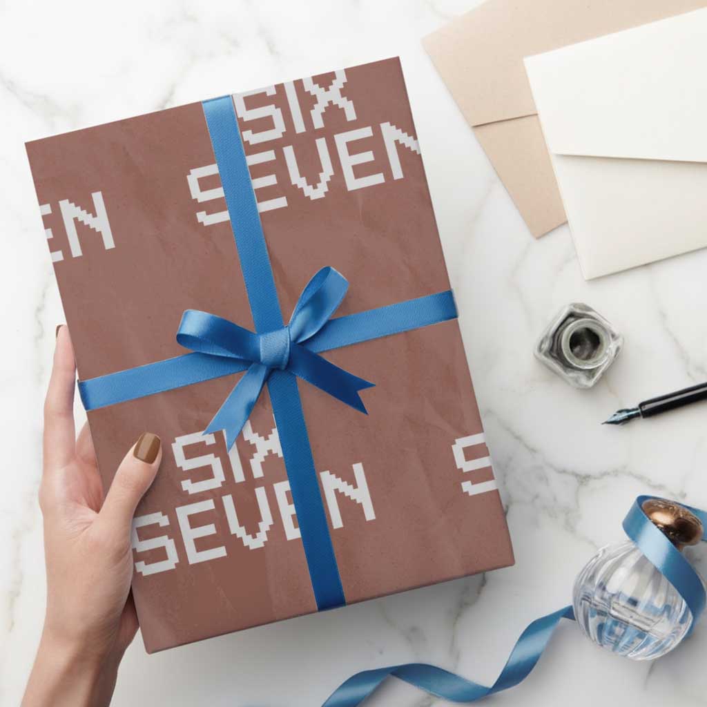 Six Seven Meme Pixel 67 Gen Alpha Internet Joke Wrapping Paper Roll TS11 Mocha Print Your Wear
