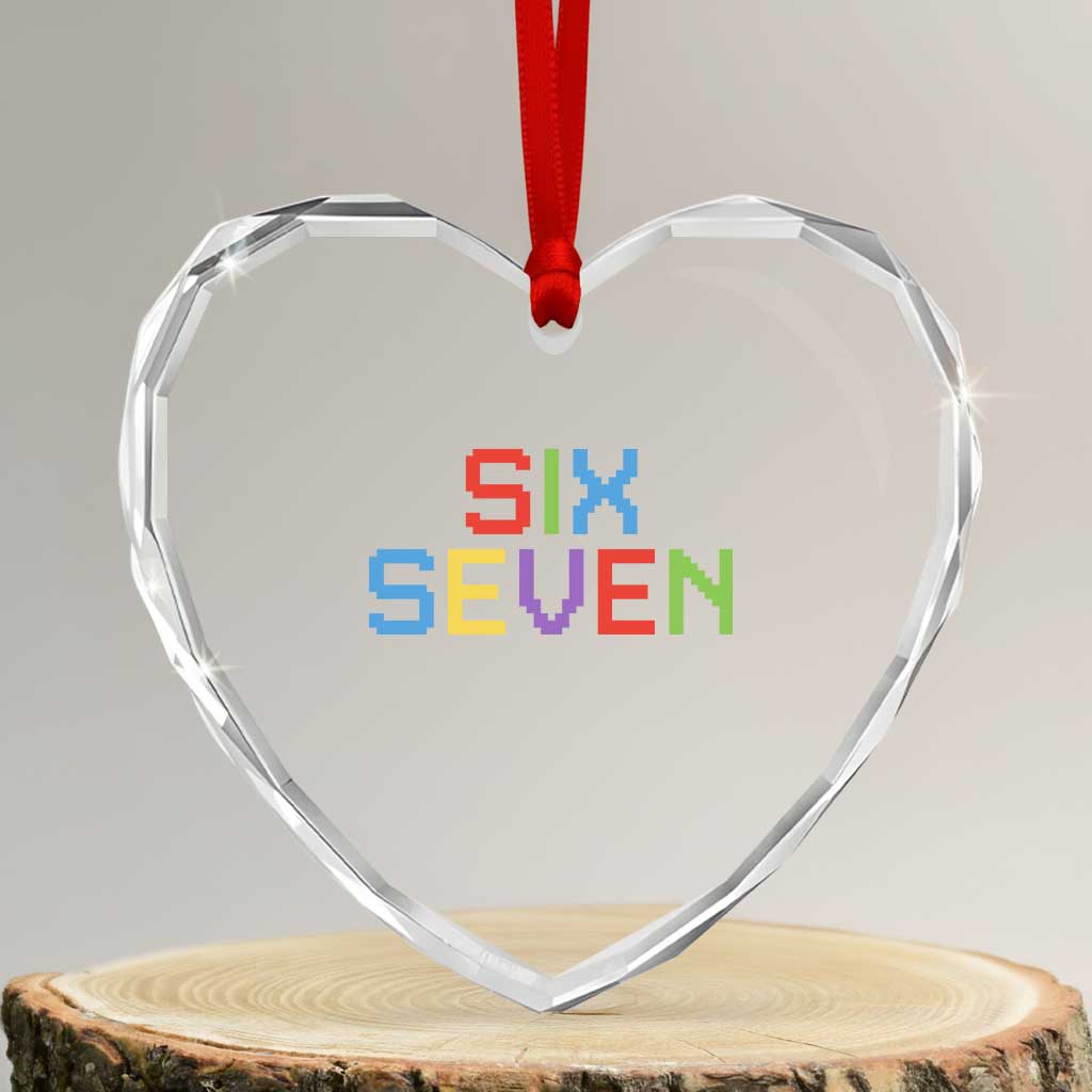 Six Seven Meme Pixel 67 Gen Alpha Meme Heart Crystal Glass Ornament TS11 Transparent Glass 3'' Heart Print Your Wear