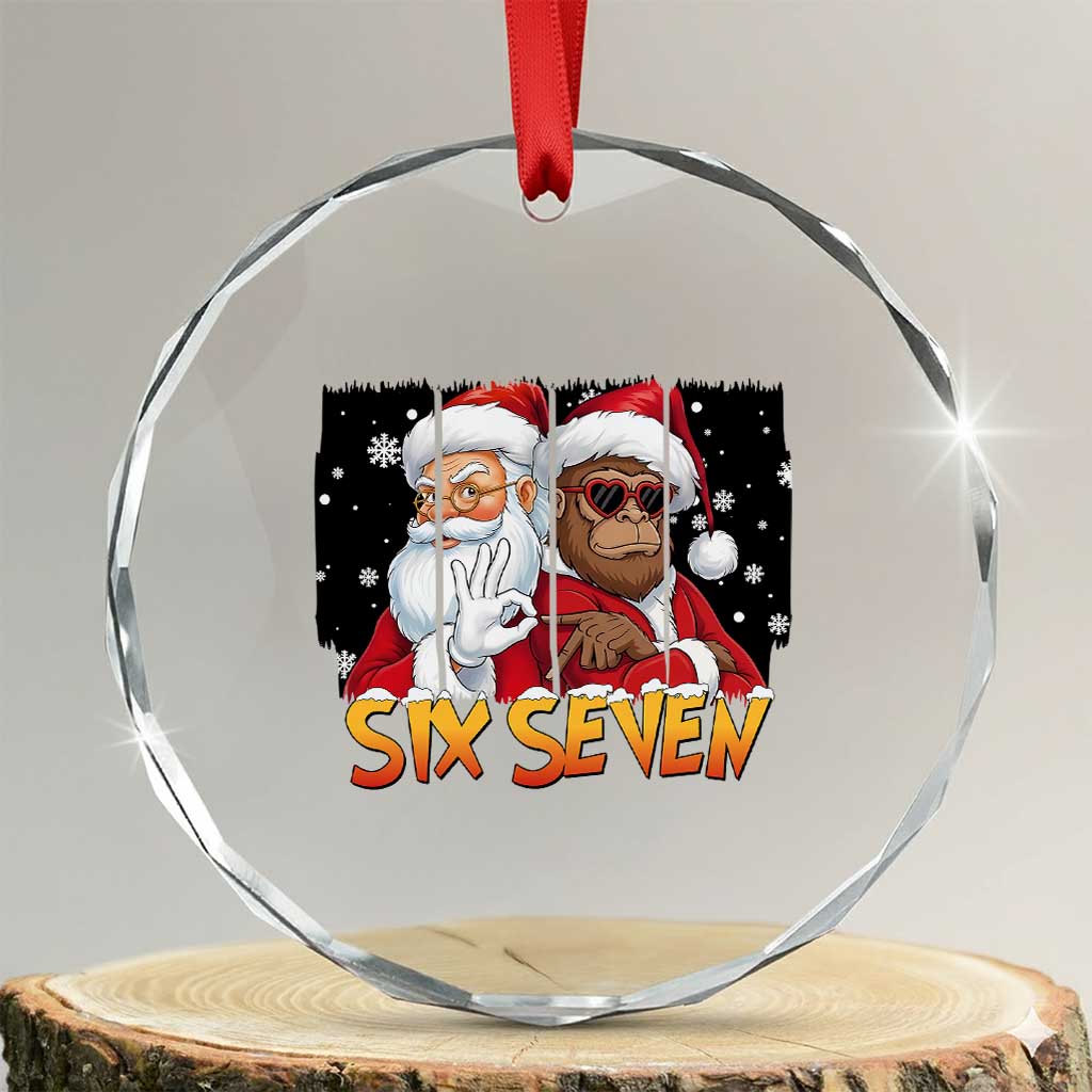 Six Seven Meme Santa Bigfoot Crystal Glass Ornament 67 Viral Gen Alpha Slang Christmas Gift TS12 Transparent Glass 3'' Circle Print Your Wear
