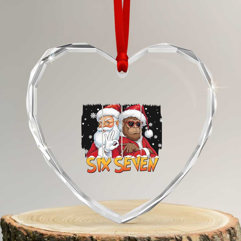 Six Seven Meme Santa Bigfoot Heart Crystal Glass Ornament 67 Viral Gen Alpha Slang Christmas Gift TS12 Transparent Glass 3'' Heart Print Your Wear