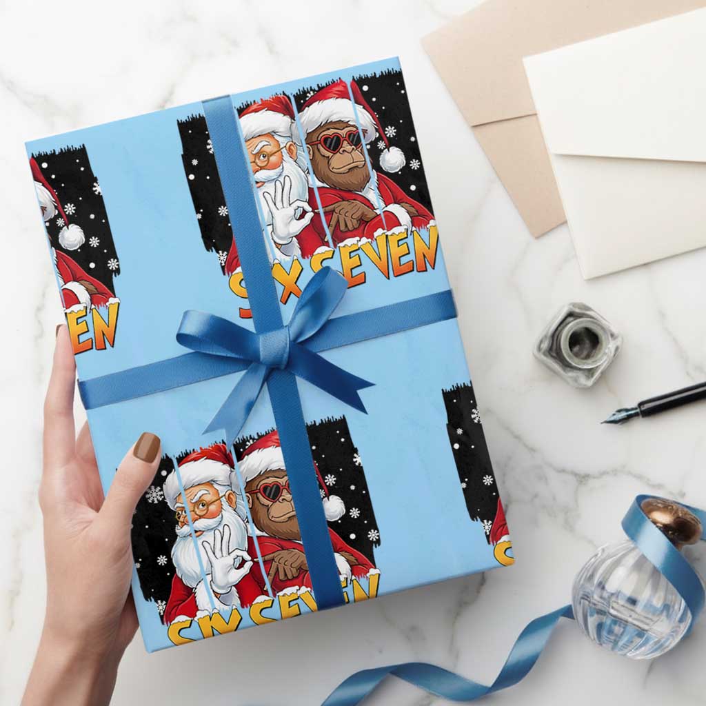 Six Seven Meme Santa Bigfoot Wrapping Paper Roll 67 Viral Gen Alpha Slang Christmas Gift TS12 Light Blue Print Your Wear