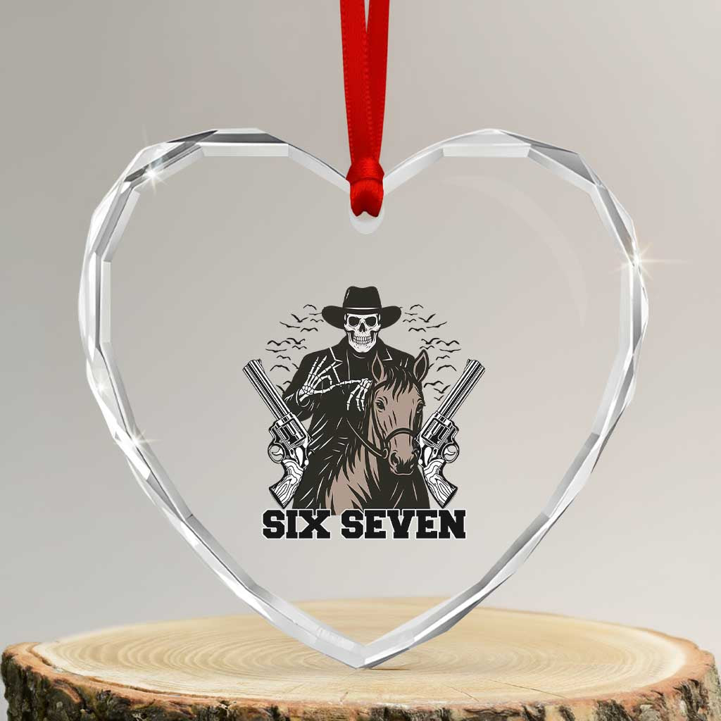 Six Seven Meme Skeleton Cowboy Heart Crystal Glass Ornament Funny Western Gift TS12 Transparent Glass 3'' Heart Print Your Wear