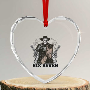 Six Seven Meme Skeleton Cowboy Heart Crystal Glass Ornament Funny Western Gift TS12 Transparent Glass 3'' Heart Print Your Wear