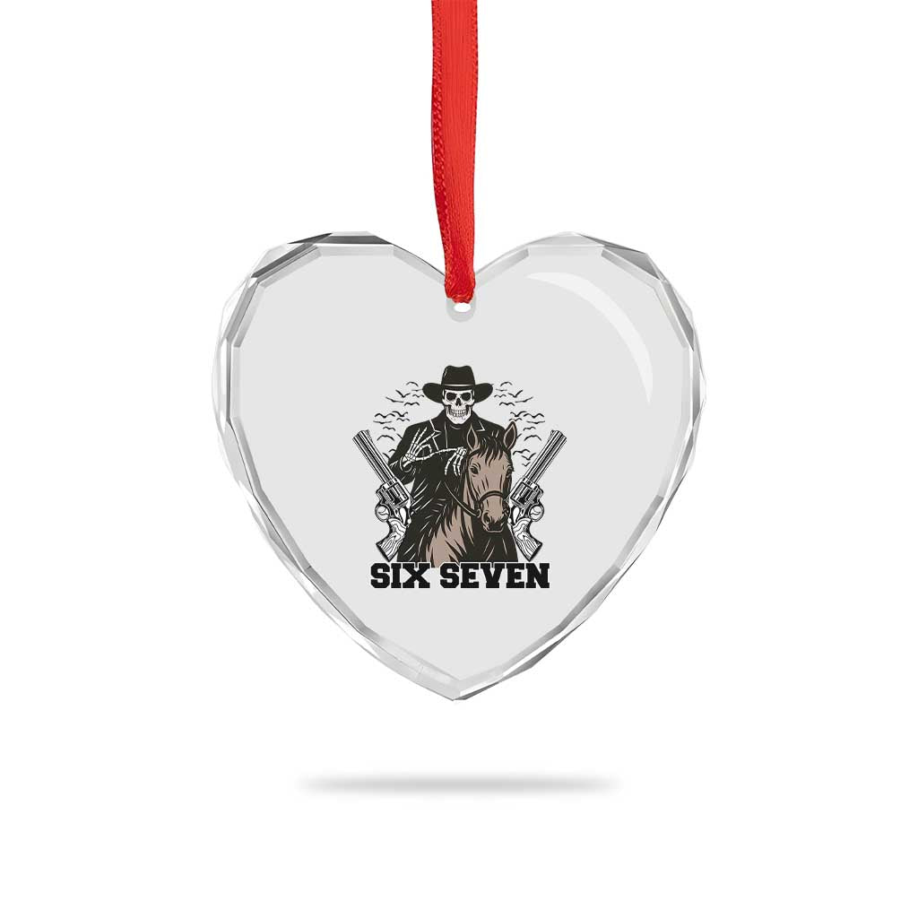 Six Seven Meme Skeleton Cowboy Heart Crystal Glass Ornament Funny Western Gift TS12 Print Your Wear