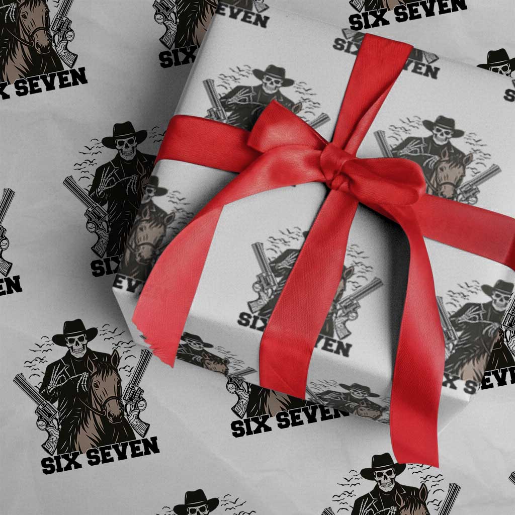 Six Seven Meme Skeleton Cowboy Wrapping Paper Roll Funny Western Gift TS12 White Print Your Wear
