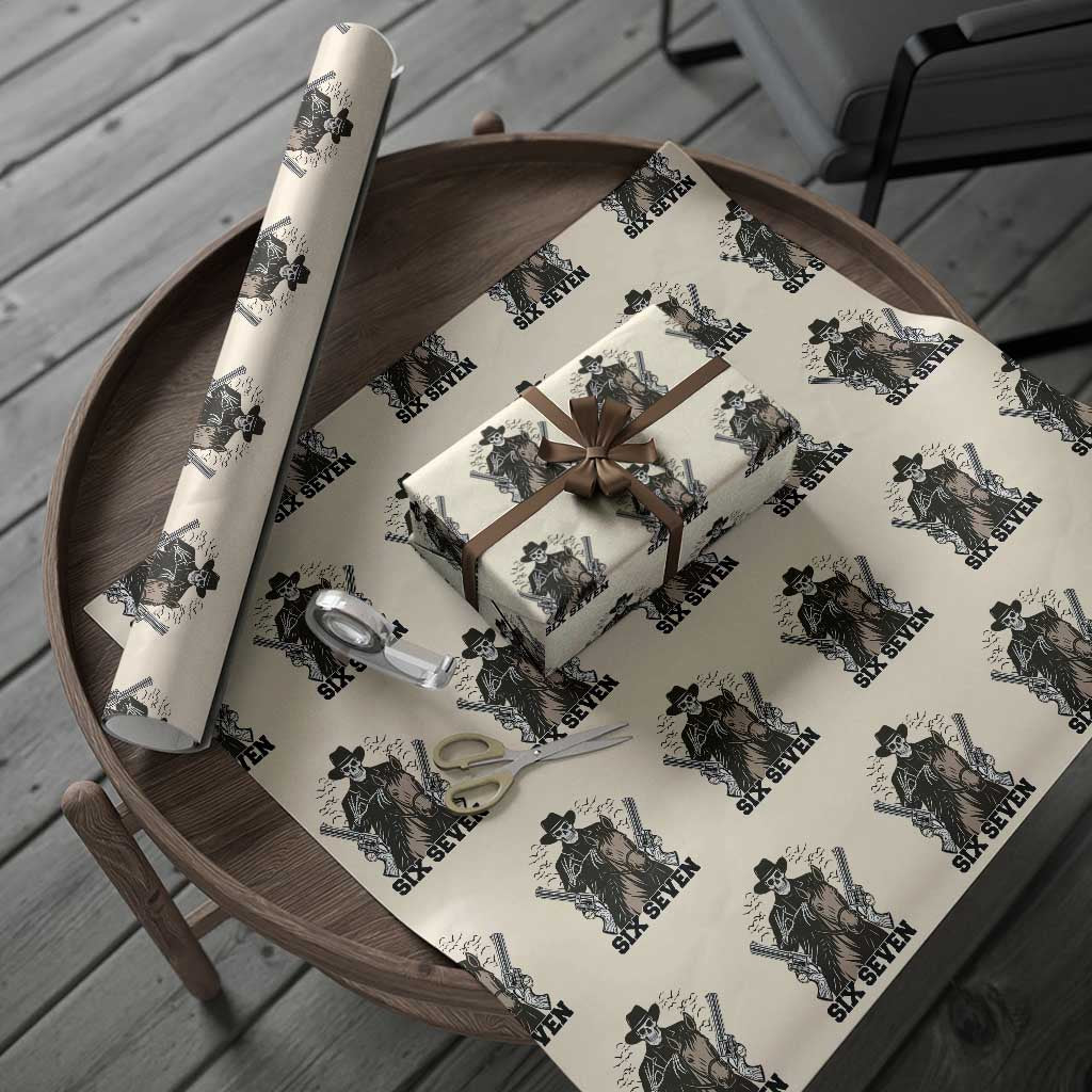 Six Seven Meme Skeleton Cowboy Wrapping Paper Roll Funny Western Gift TS12 Beige Print Your Wear