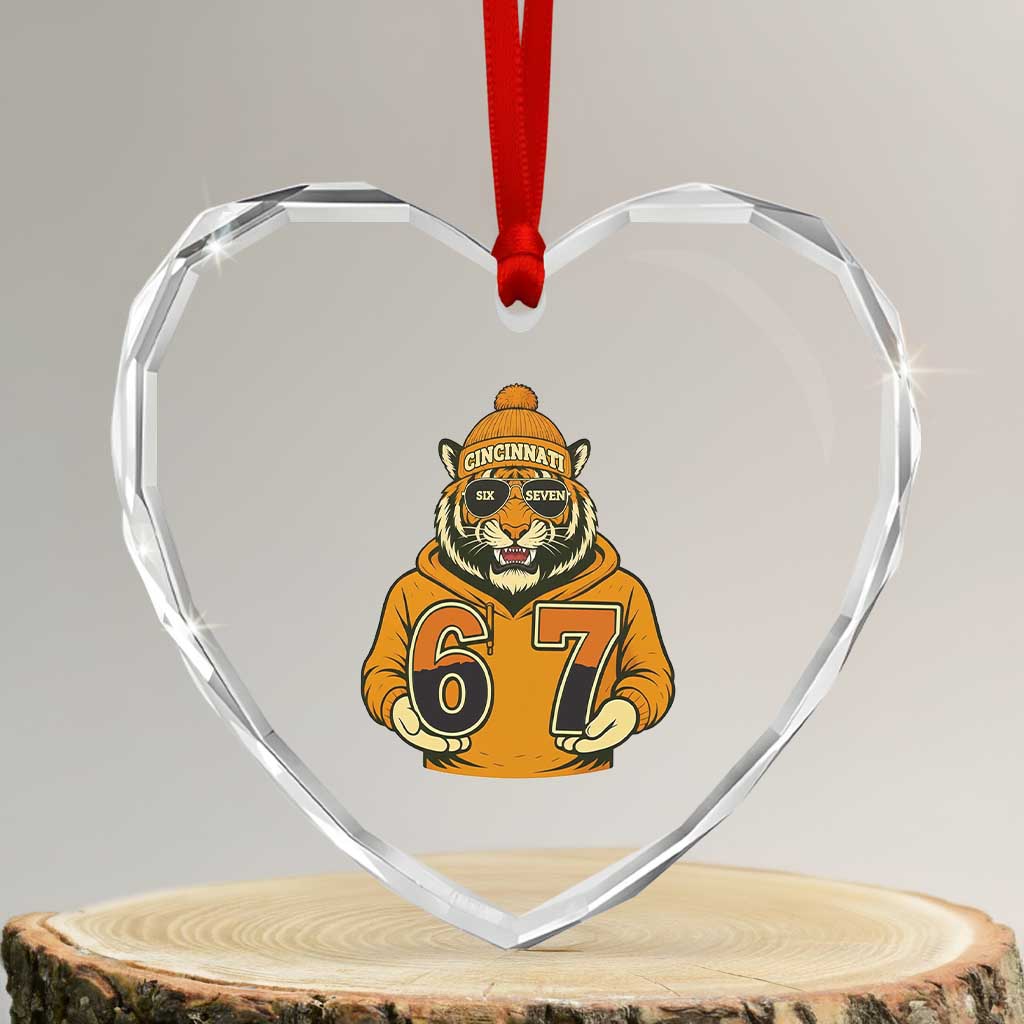 Six Seven Meme Tiger Football Fan Heart Crystal Glass Ornament Gen Alpha Slang Gift TS12 Transparent Glass 3'' Heart Print Your Wear