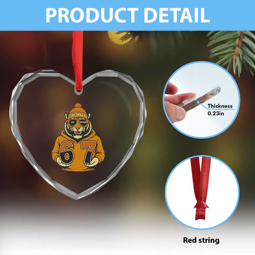 Six Seven Meme Tiger Football Fan Heart Crystal Glass Ornament Gen Alpha Slang Gift TS12 Print Your Wear