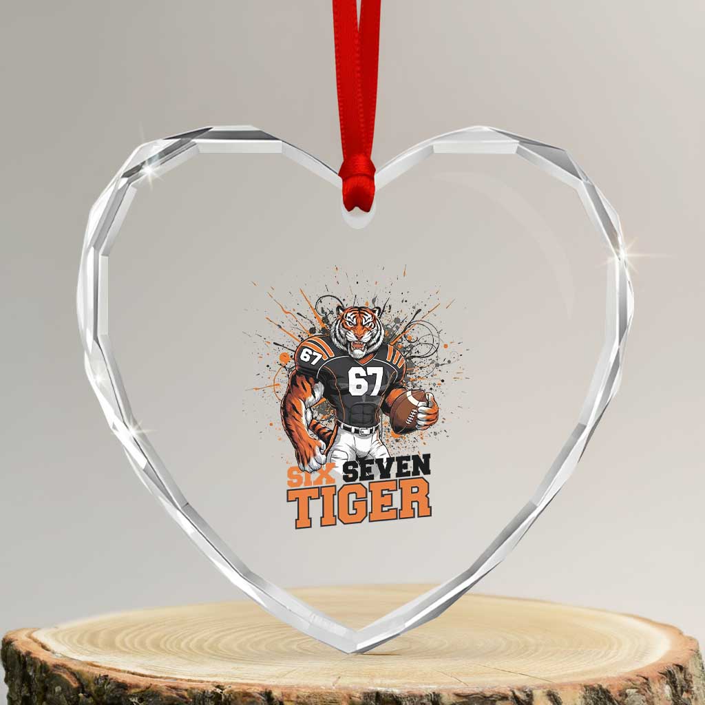 Six Seven Meme Tiger Football Heart Crystal Glass Ornament Funny Gen Z Alpha Gift TS12 Transparent Glass 3'' Heart Print Your Wear