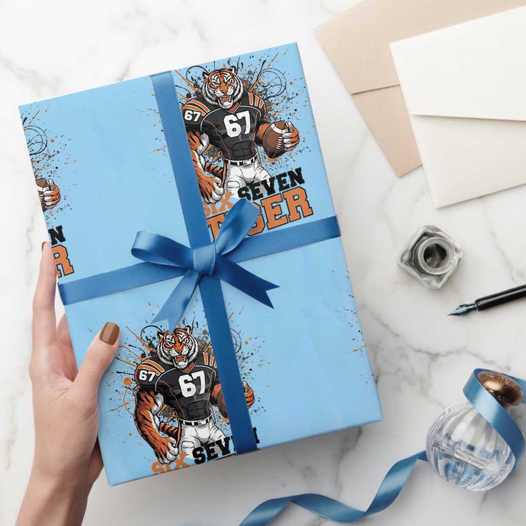 Six Seven Meme Tiger Football Wrapping Paper Roll Funny Gen Z Alpha Gift TS12 Light Blue Print Your Wear