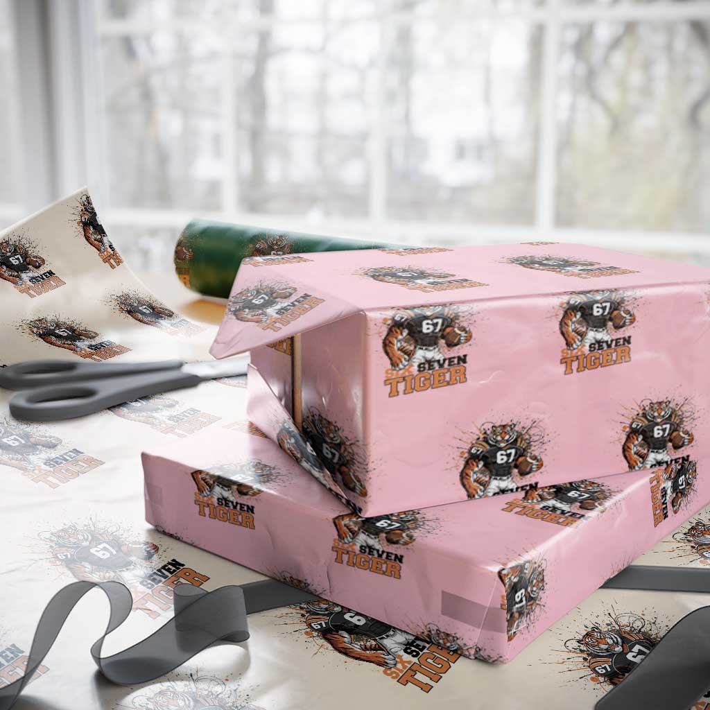 Six Seven Meme Tiger Football Wrapping Paper Roll Funny Gen Z Alpha Gift TS12 Light Pink Print Your Wear
