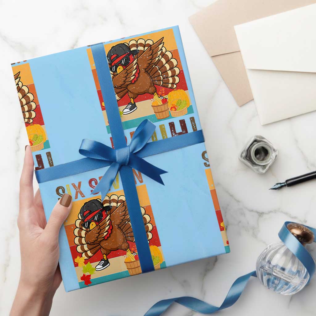 Six Seven Meme Turkey Dabbing Wrapping Paper Roll Funny Thanksgiving Gift TS12 Light Blue Print Your Wear