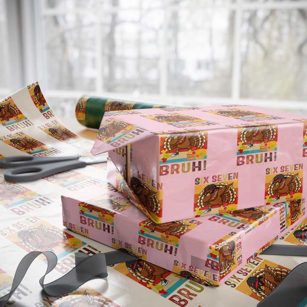 Six Seven Meme Turkey Dabbing Wrapping Paper Roll Funny Thanksgiving Gift TS12 Light Pink Print Your Wear
