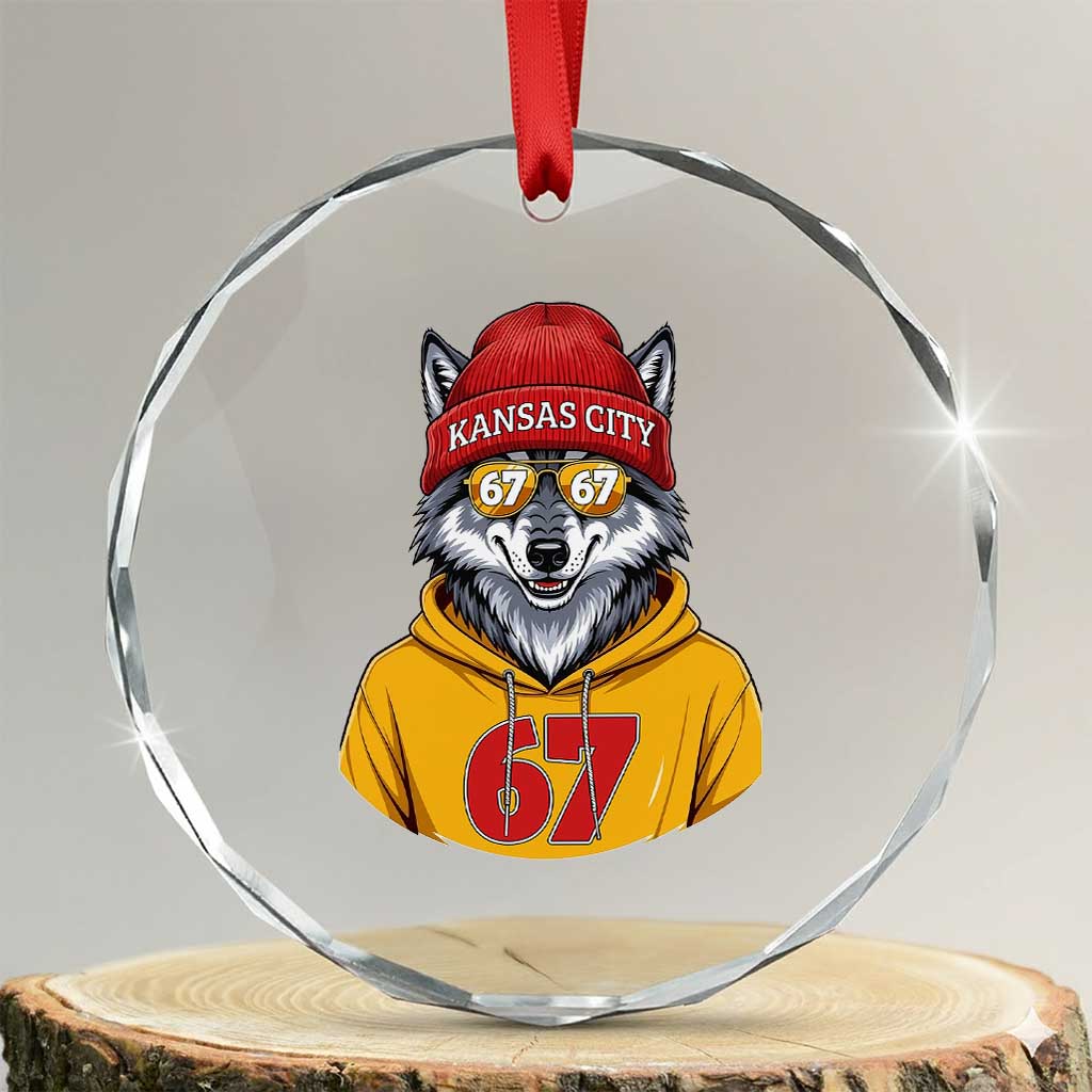 Six Seven Meme Wolf Football Fan Crystal Glass Ornament Gen Alpha Slang Gift TS12 Transparent Glass 3'' Circle Print Your Wear
