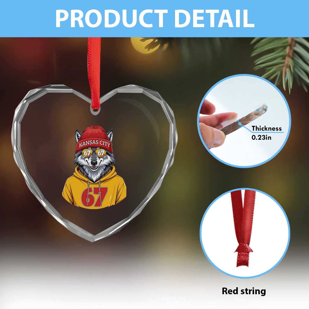 Six Seven Meme Wolf Football Fan Heart Crystal Glass Ornament Gen Alpha Slang Gift TS12 Print Your Wear