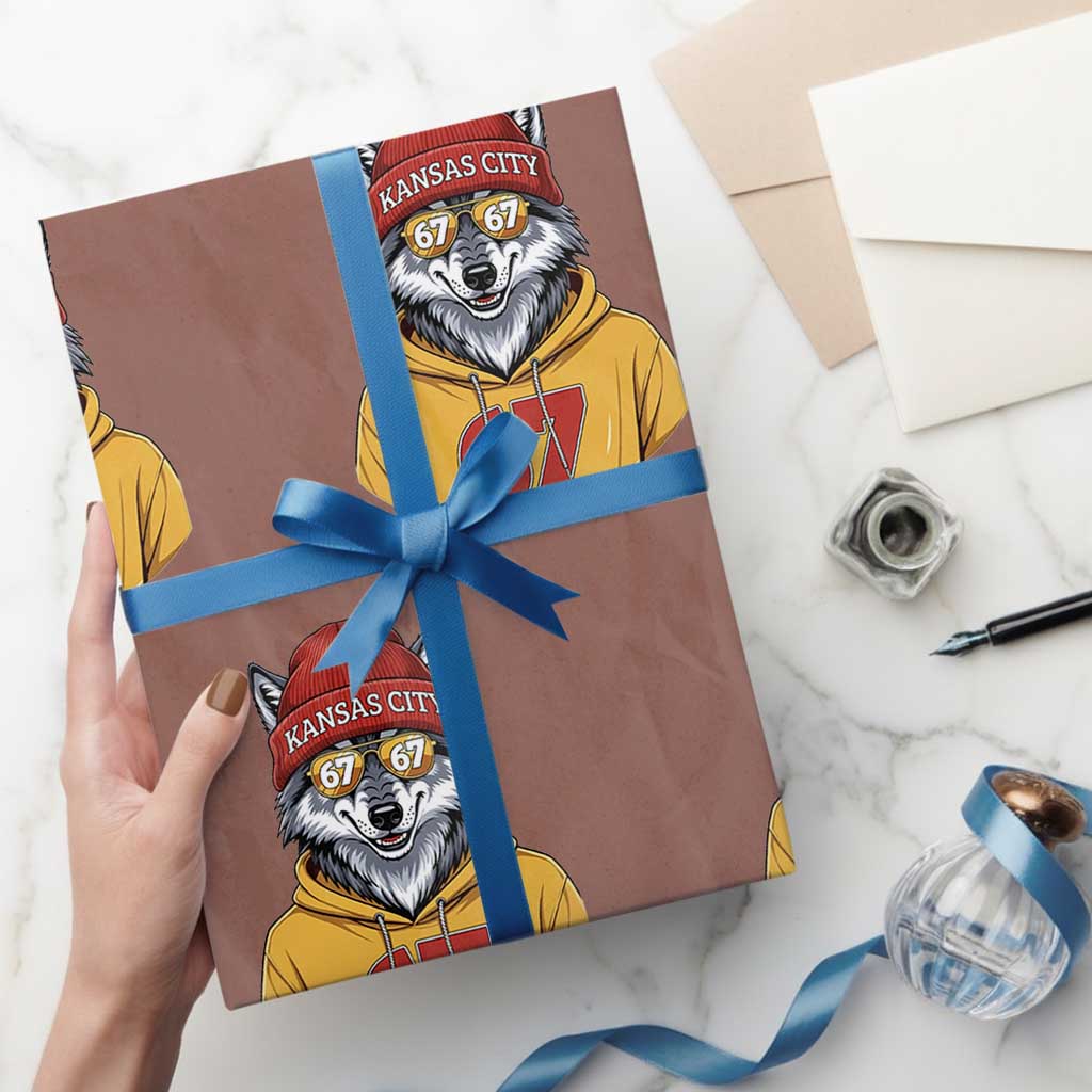 Six Seven Meme Wolf Football Fan Wrapping Paper Roll Gen Alpha Slang Gift TS12 Mocha Print Your Wear