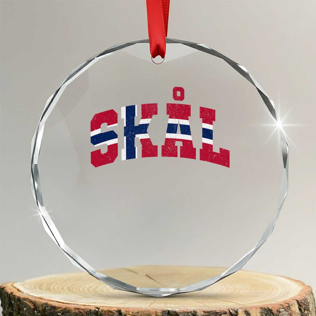 Skal Norway Flag Crystal Glass Ornament Vintage Cheers Norwegian Sayings Viking Heritage Scandinavian Graphic TS10 Transparent Glass 3'' Circle Print Your Wear