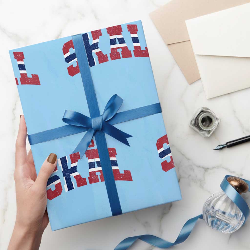 Skal Norway Flag Wrapping Paper Roll Vintage Cheers Norwegian Sayings Viking Heritage Scandinavian Graphic