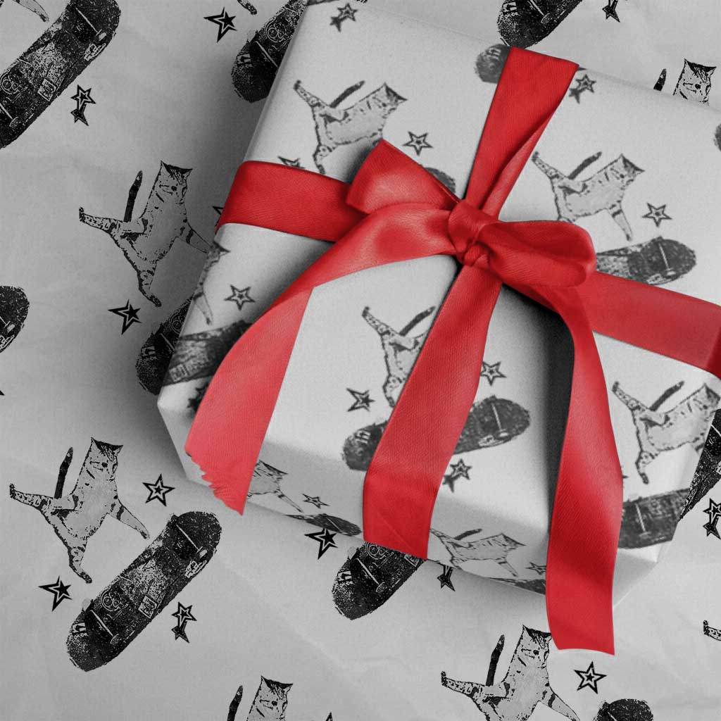 Skateboard Cat Y2K Wrapping Paper Roll Rockstar Gf Aesthetic Cat Retro Grunge Skater TS10 White Print Your Wear