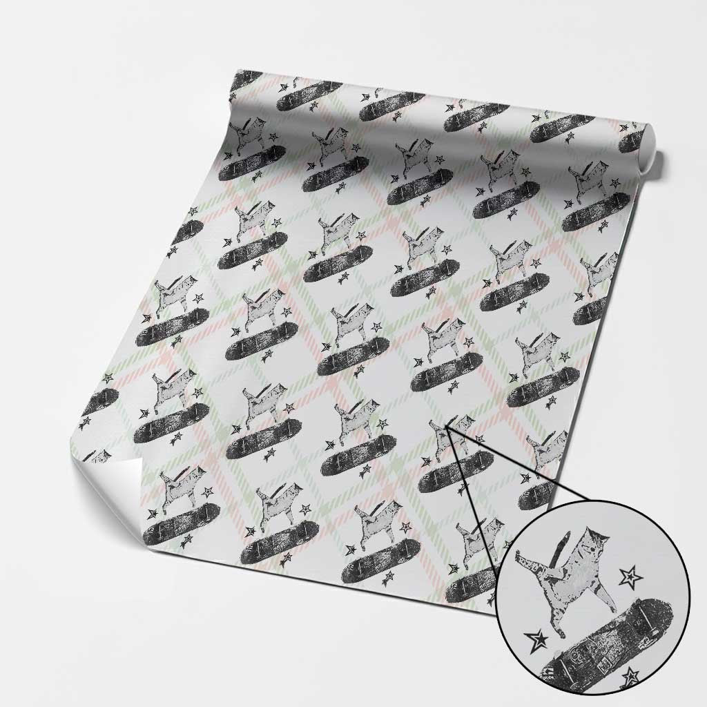 Skateboard Cat Y2K Wrapping Paper Roll Rockstar Gf Aesthetic Cat Retro Grunge Skater TS10 Christmas Plaid Print Your Wear