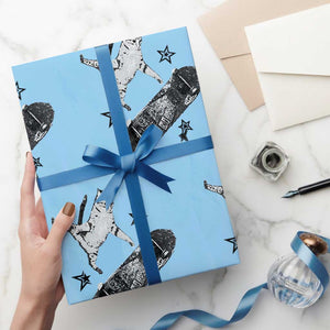 Skateboard Cat Y2K Wrapping Paper Roll Rockstar Gf Aesthetic Cat Retro Grunge Skater TS10 Light Blue Print Your Wear