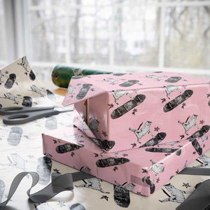 Skateboard Cat Y2K Wrapping Paper Roll Rockstar Gf Aesthetic Cat Retro Grunge Skater TS10 Light Pink Print Your Wear
