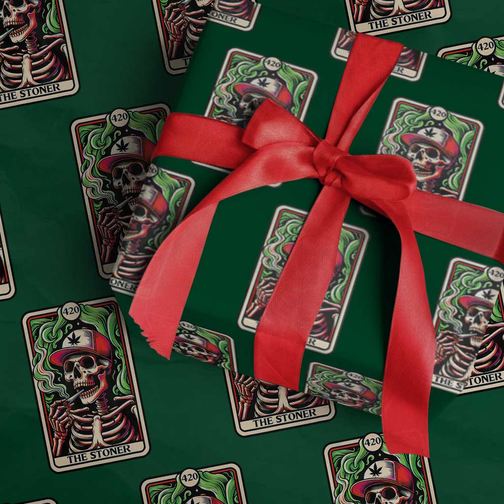 Skeleton 420 The Stoner Wrapping Paper Roll Retro Tarot Card Weed Lover Cannabis Trippy Vibes TS02 Green Print Your Wear