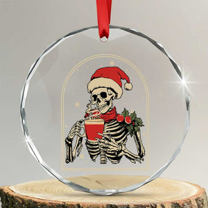 Skeleton Christmas Crystal Glass Ornament Dead Inside But Caffeinated Coffee Addict Xmas Vibe TS02 Transparent Glass 3'' Circle Print Your Wear