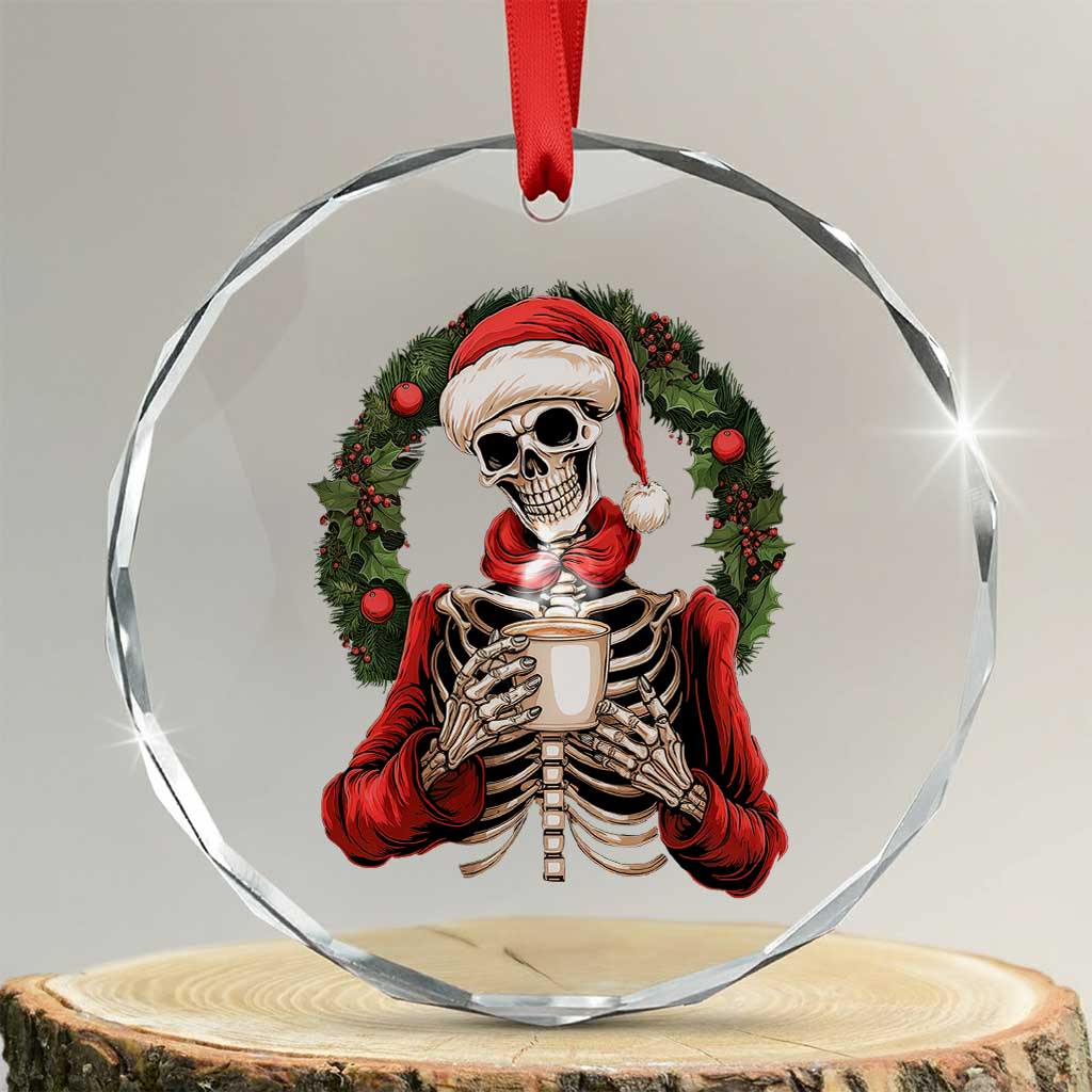 Skeleton Christmas Crystal Glass Ornament Dead Inside But Caffeinated Coffee Lover Xmas Vibe TS02 Print Your Wear