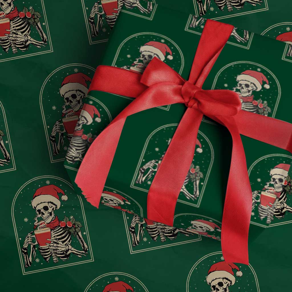 Skeleton Christmas Wrapping Paper Roll Dead Inside But Caffeinated Coffee Addict Xmas Vibe TS02 Green Print Your Wear