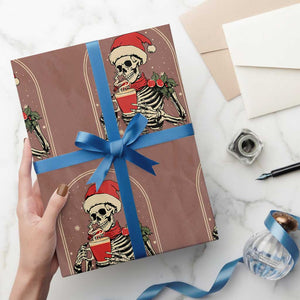 Skeleton Christmas Wrapping Paper Roll Dead Inside But Caffeinated Coffee Addict Xmas Vibe TS02 Mocha Print Your Wear