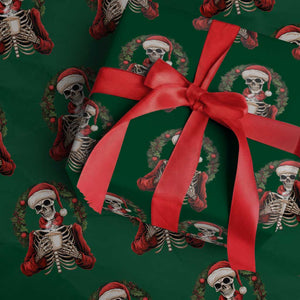 Skeleton Christmas Wrapping Paper Roll Dead Inside But Caffeinated Coffee Lover Xmas Vibe TS02 Green Print Your Wear
