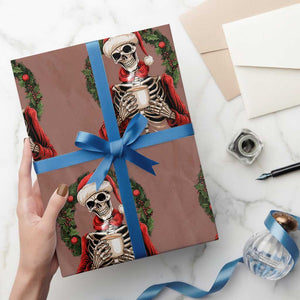 Skeleton Christmas Wrapping Paper Roll Dead Inside But Caffeinated Coffee Lover Xmas Vibe TS02 Mocha Print Your Wear