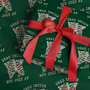 Skeleton Christmas Wrapping Paper Roll Dead Inside But Jolly AF Xmas Vibe TS02 Green Print Your Wear