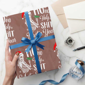 Skeleton Christmas Wrapping Paper Roll Ho Ho Holy Shit What A Year Funny Boujee Xmas Vibe TS02 Mocha Print Your Wear