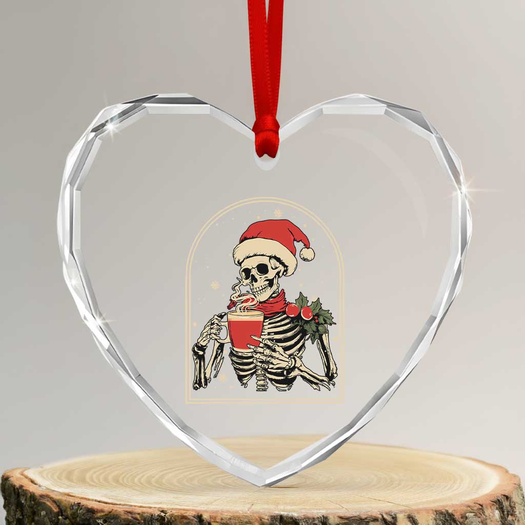Skeleton Christmas Heart Crystal Glass Ornament Dead Inside But Caffeinated Coffee Addict Xmas Vibe TS02 Transparent Glass 3'' Heart Print Your Wear