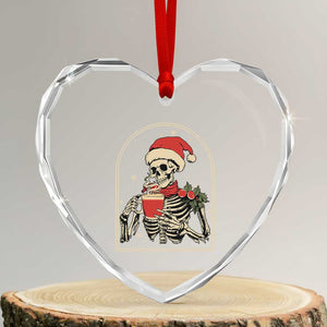 Skeleton Christmas Heart Crystal Glass Ornament Dead Inside But Caffeinated Coffee Addict Xmas Vibe TS02 Transparent Glass 3'' Heart Print Your Wear